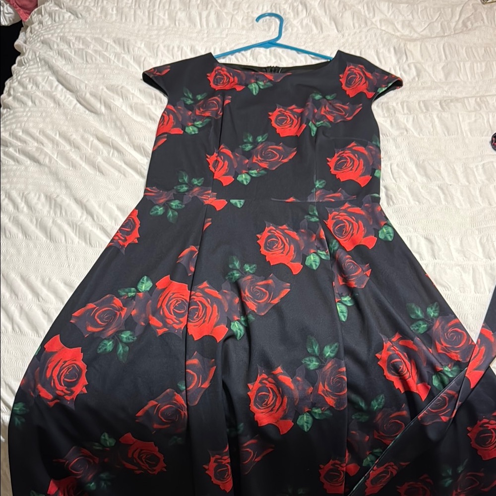 Red and Blue Pleated Fit and Flare Midi Dress for Weddings